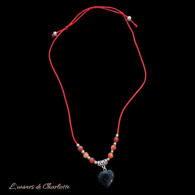Collier "Obsidienne & Cornaline" réglable