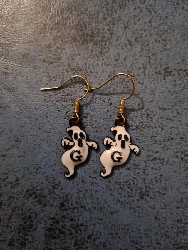 Earrings White Enamel Scary Spooky Ghost Hooks