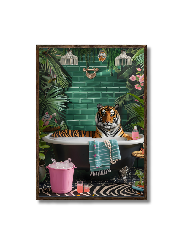 Tigre na banheira floral