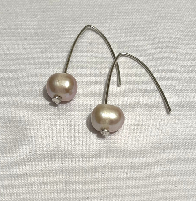 Blush Freshwater Pearl Arc Earrings – Recycled Sterling Silver, Handmade