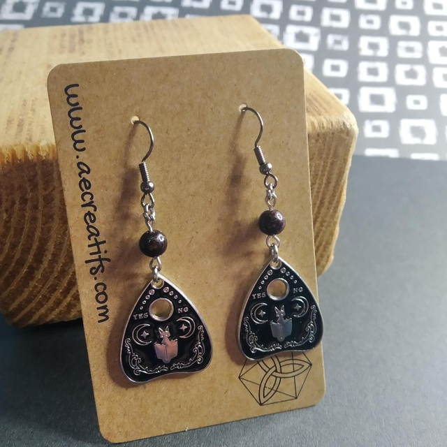 Boucles d&#039;oreilles ésotérique ouija chat livre