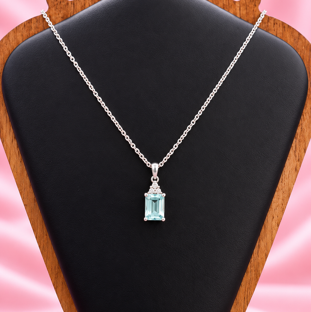 Sterling Silver &amp; Blue Topaz Pendant With Belcher Chain