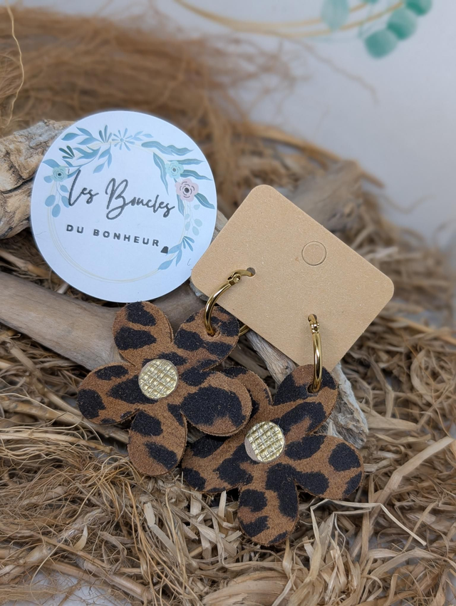 Créoles dorées marguerite léopard 