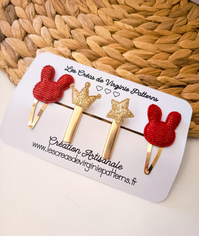 Barette fait main, pinces rouge & doré " Collection Pâques" idée cadeau