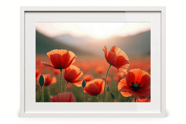 Tableau Coquelicots – Paysage Onirique et Naturel, Photo Encadrée Qualité Musée