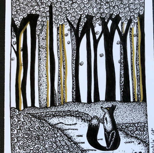 Renard en été - 32 x 32 cm - encadrement noir