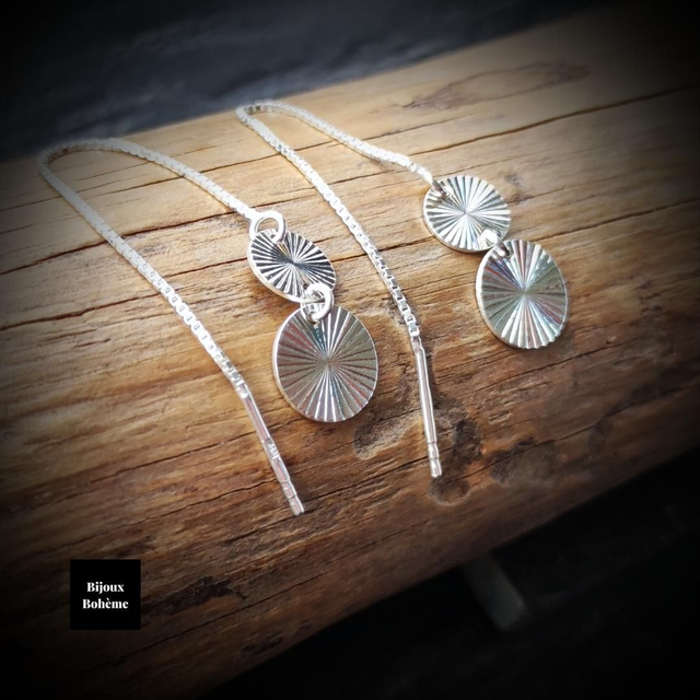 Boucles d'Oreilles Pendantes Argent 925 Motif Médailles Soleil - RAYONS ÉTERNELS 