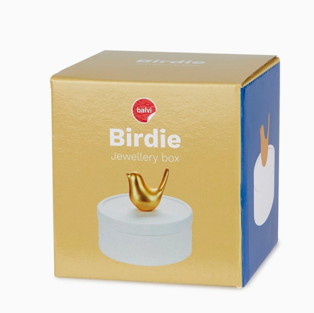 Boîte à bijoux Birdie en porcelaine blanche mate avec oiseau doré