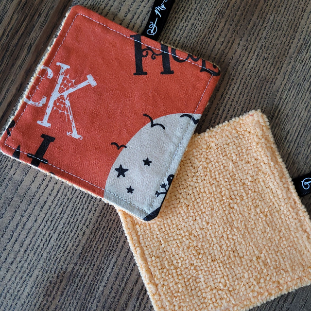 Coton lavable carré : Halloween, orange