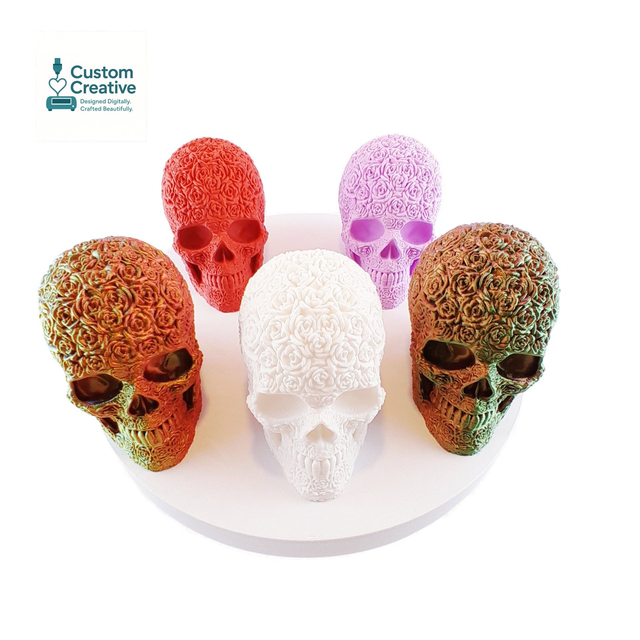 Bloom of Doom Skull – Floral 3D Printed Skull Ornament