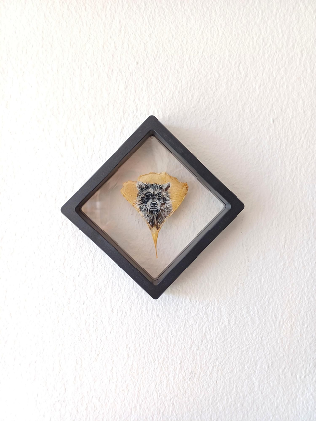 Raton laveur - Peinture sur feuille