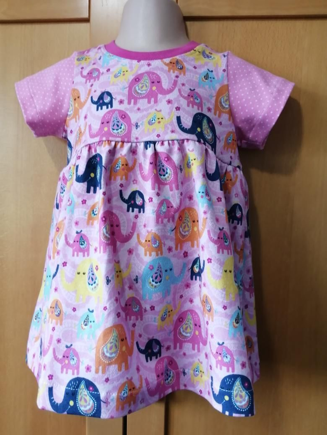 Dress - 12 mth (80 cm).   Pink paisley elephants