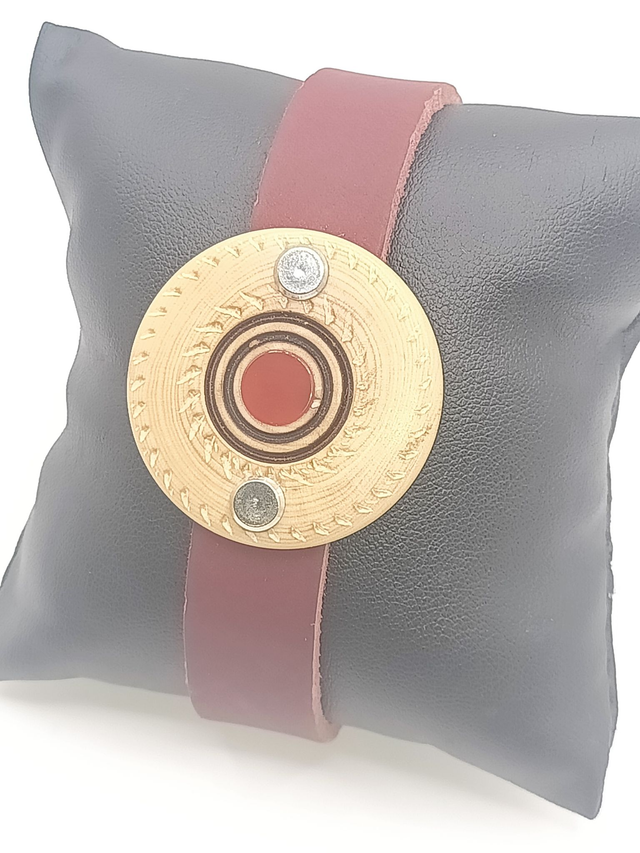  Bracelet Cuir Buis Texturé et jaspe rouge