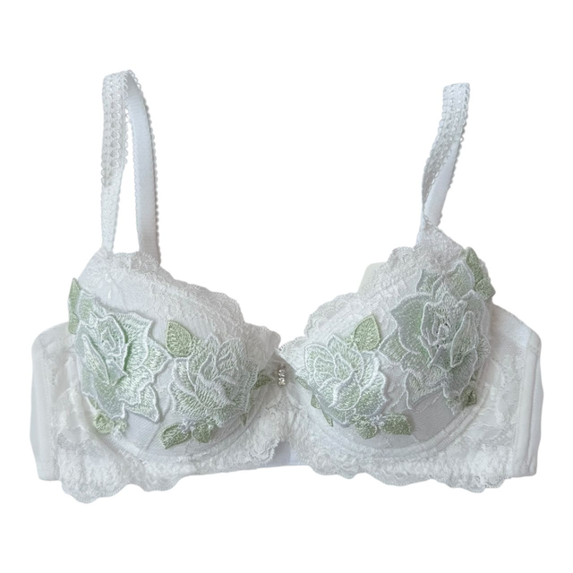 White and green rose embroidered Japanese Bra 32A     