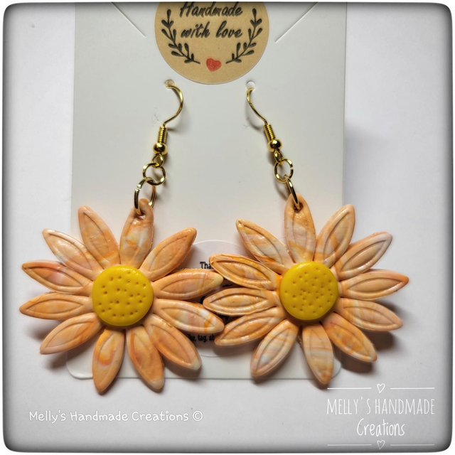 Sunflower marble effect dangle earrings
