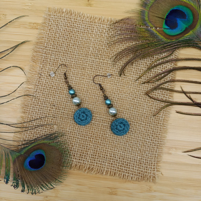 Parure turquoise et bronze - Boucles d&#039;oreille turquoise pendantes