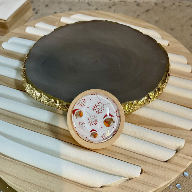 Handmade brooch with blue cute Robin design. Beautiful Christmas gift.