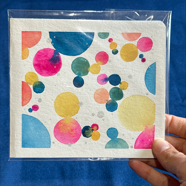 Carte de Vœux aquarelle originale pliée + étiquette cadeau