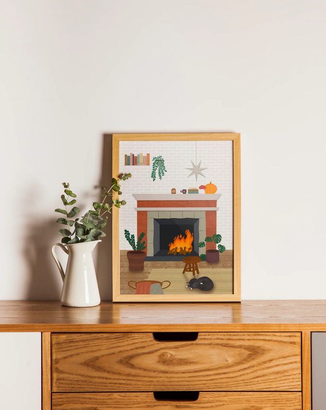 Intérieur cosy - Cheminée Affiche