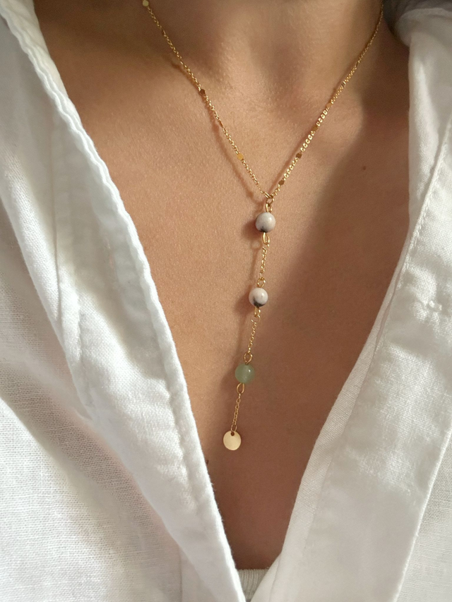 Collier Léoda Jaspe zébré rose et Aventurine
