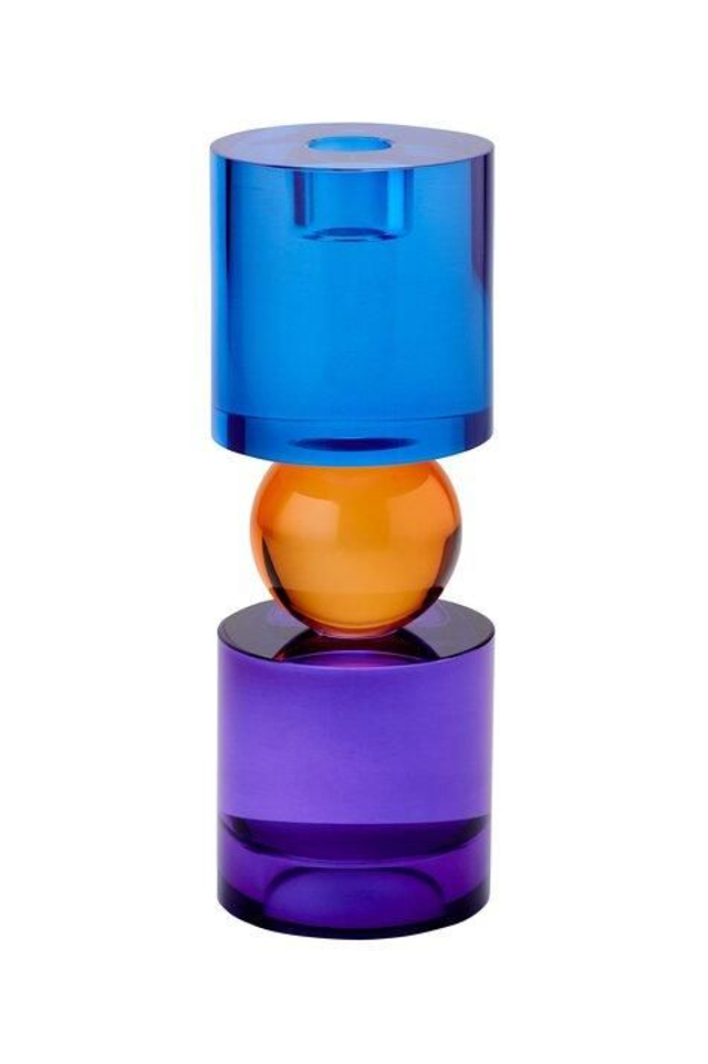 Sari, Kristallglas, Kerzen-/Teelichthalter M(H21,5cm), rund, blau/orange/lila, gs