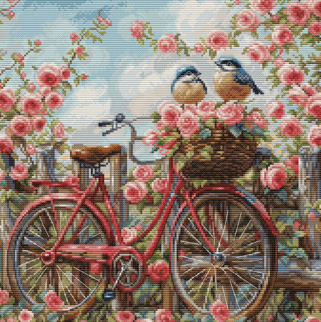 Cross Stitch Kit Luca-S Gold - Bicycle with Roses , BU5061