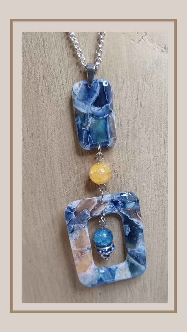 Collier bleu océan rectangle 