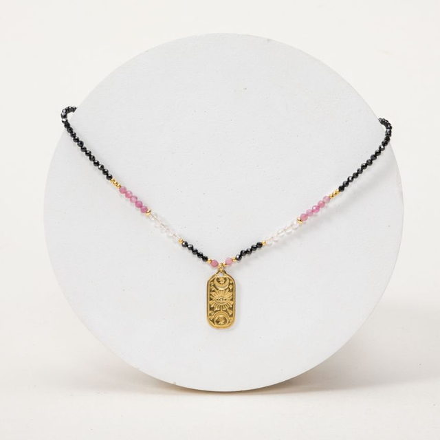 Pendentif Garance - Tourmaline, Tourmaline rose, Quartz rose