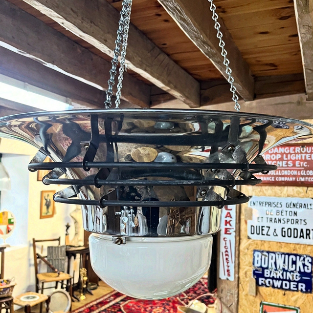Set Of Three 1927 Industrial Church Pendant Lights Salvaged From St. Margaret’s Church, Worthing, Norfolk