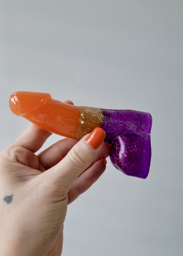 Penis Ornament - Halloween - Orange, gold and purple glitter - 12cm