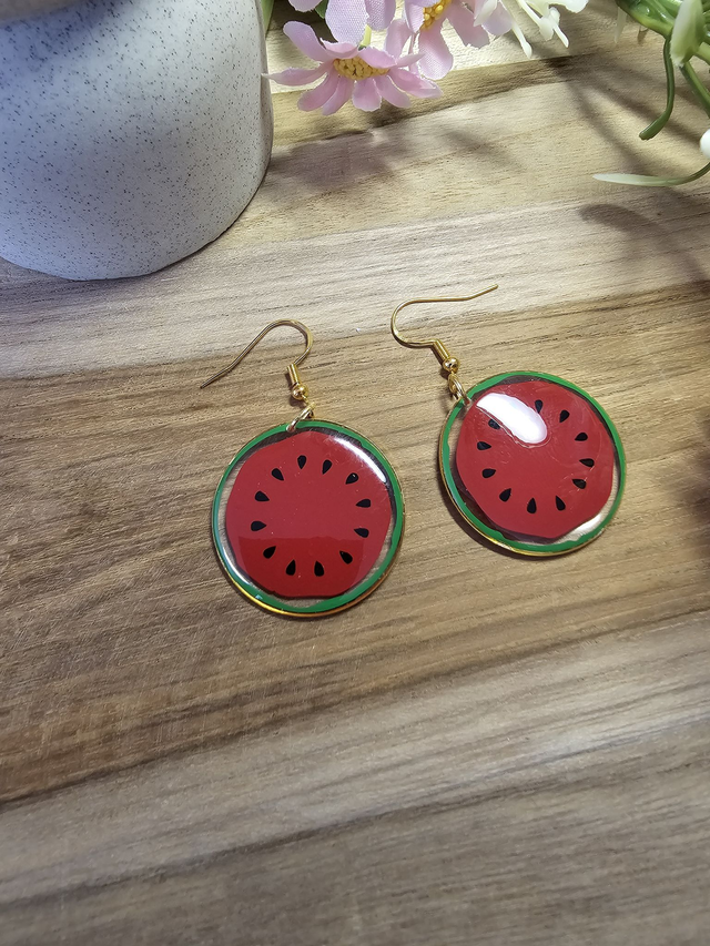 Boucles d'oreilles 30mm OR "Délices Fruités" PASTEQUE