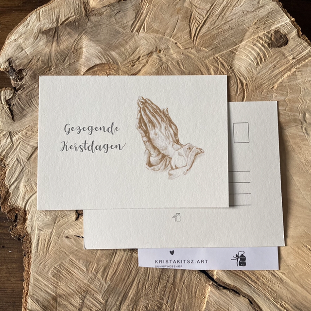 Kerst Postkaart Biddende Handen Gezegende kerstdagen | zonder envelop | platte ansichtkaart Christelijke kerstkaart 