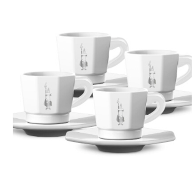 Bialetti Set de 4 tasses octogonales - blanc et argent - 75 ml
