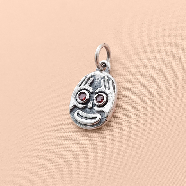 Silver smiley face charm -  Quirky mask pendant