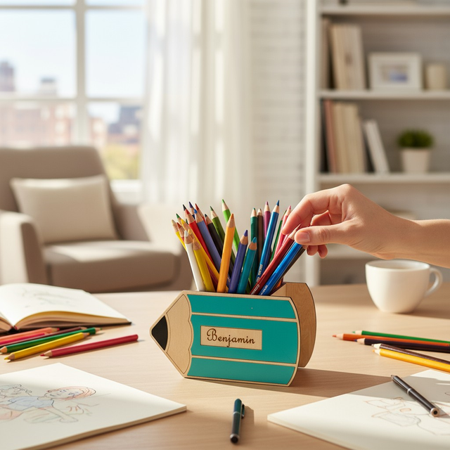 Pot à crayons et stylos en bois, cadeau pour enfants, décor crayon