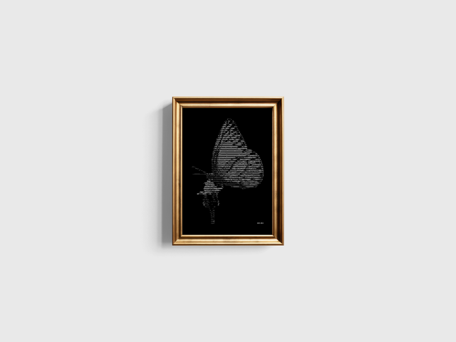 A4 Schreibmaschinenbild Schmetterling rechts in Weiß auf Schwarz