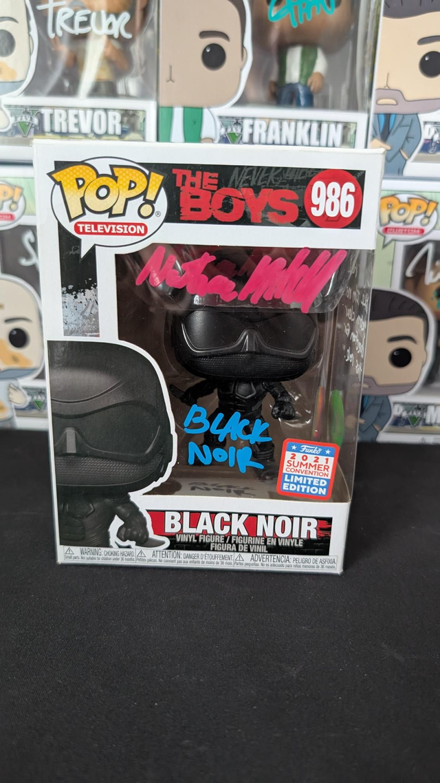 Funko Pop The Boys Black Noir 986 Signed By Nathan Mitchell with Monopoly Events COA