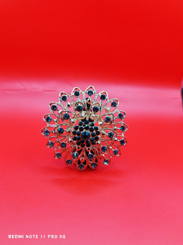 Bague fleur noire &amp; cristal