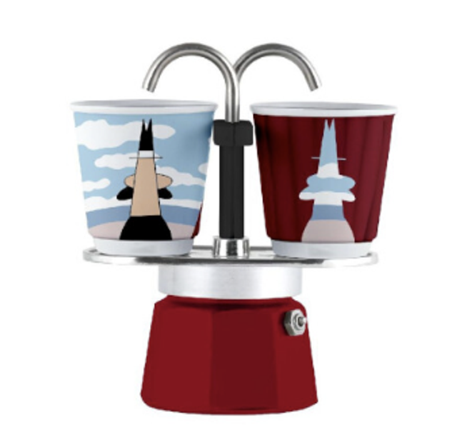 Bialetti - Mini Express avec 2 Tasses Collection Magritte - rouge