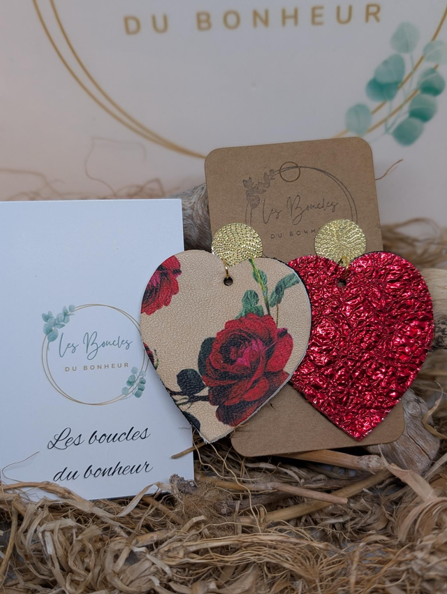 Boucles d&#039;oreilles Asymétrique rouge irisé fleur j012