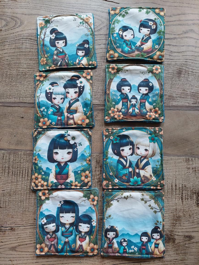 Lot de 8 lingettes " petites japonaises" 12x12 cm