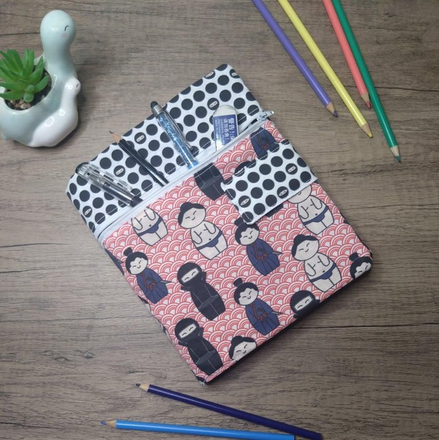Fighter kokeshi doll sketchbook cover with pencil case