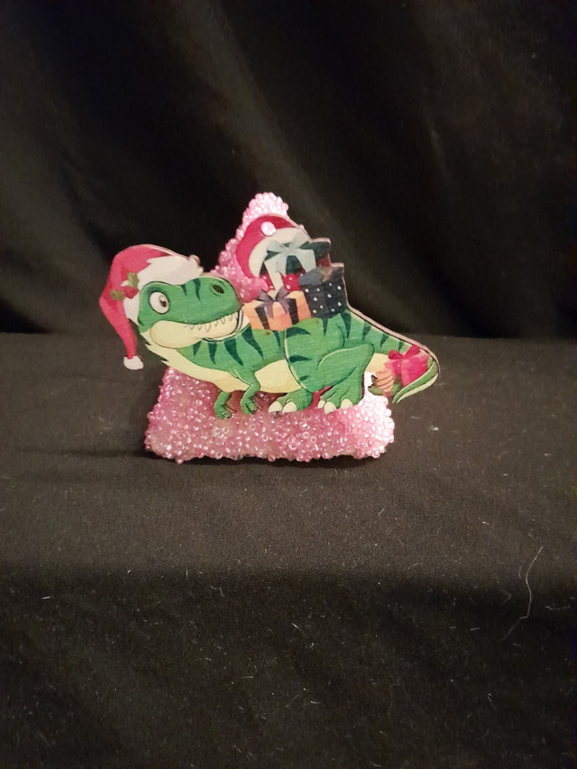 Christmas Dinosaur Custom Decorated &amp; Designed Small Sensory Hand Held Noise Shaker Toy