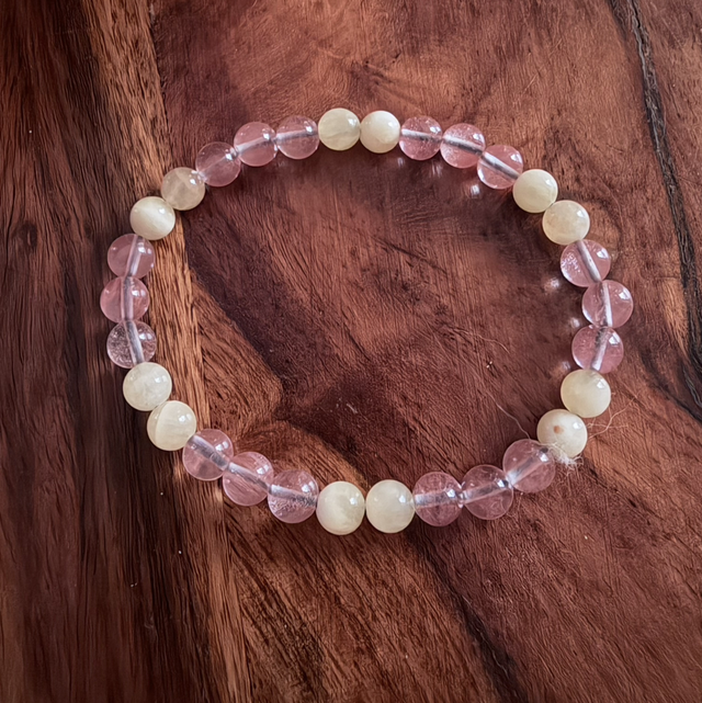 Yellow Honey Jade &amp; Cherry Quartz 7” bracelet 