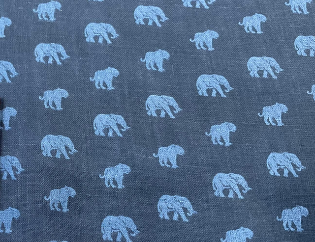 Navy Linen with Elephants and Tigers