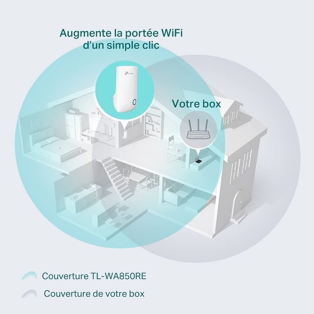 Répéteur WiFi TP-Link (TL-WA850RE), Amplificateur WiFi N300, couvre jusqu'à 90 ㎡