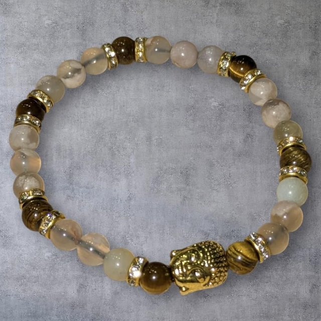 Bracelet "Agate fleur de cerisier & Oeil de tigre" 6mm BR-309