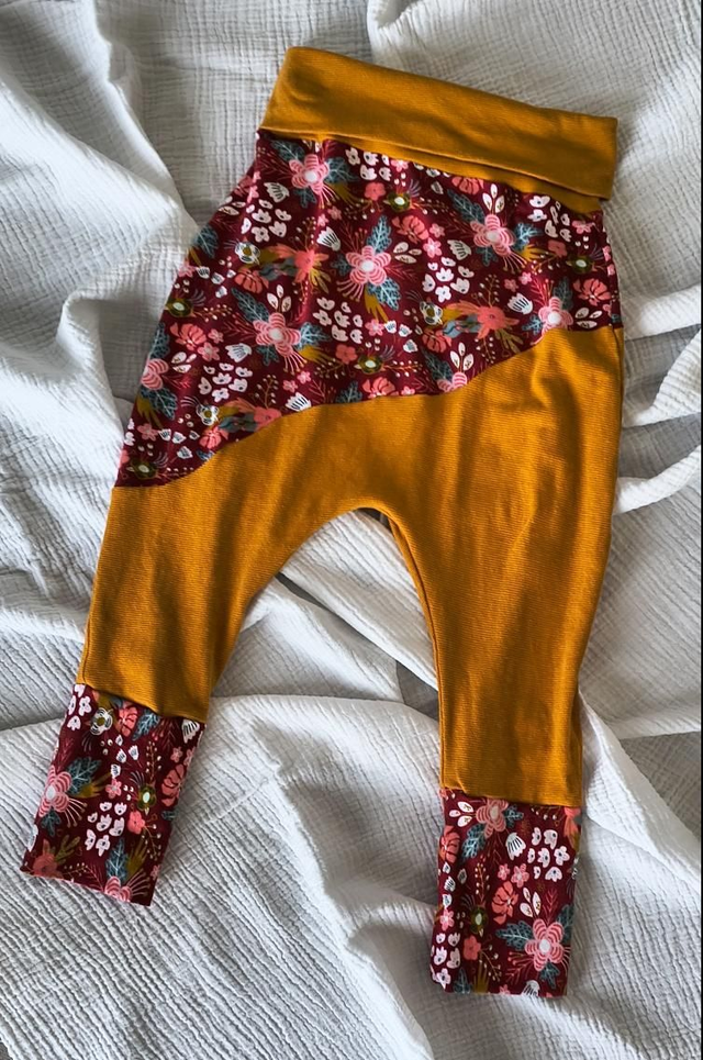 Sarouel Bébé Long Évolutif Jersey Coton Fleurs Rouges/Ocre