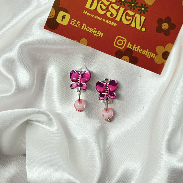 Pink Butterfly Diamond Clip-On Earrings