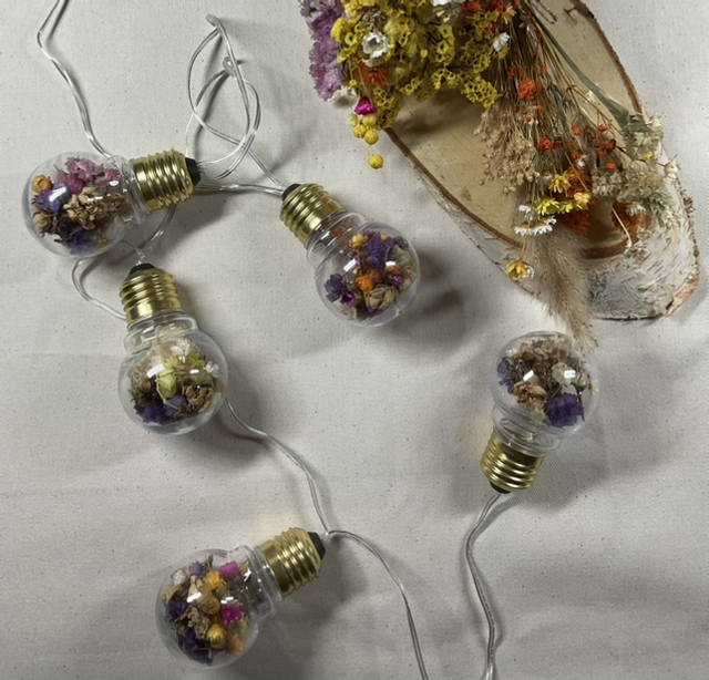 Guirlande lumineuse à led de fleurs séchées.